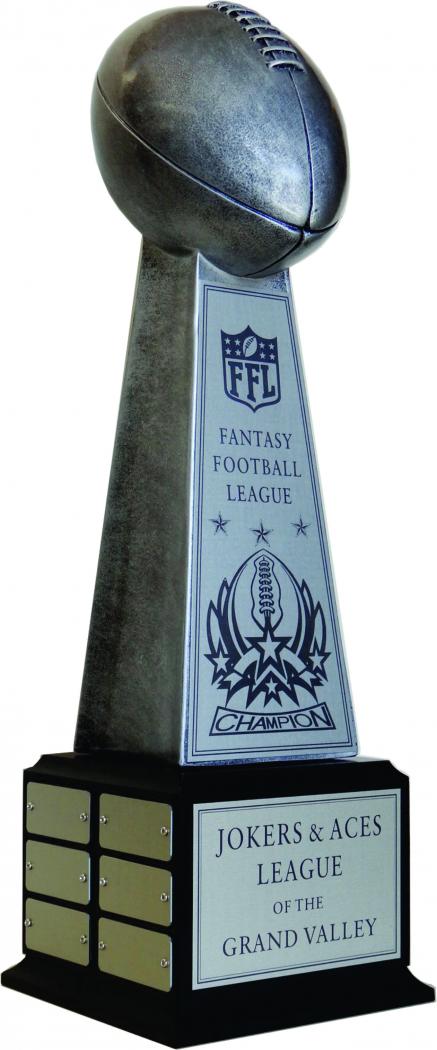 LARGE LOMBARDI 16 YR FANTASY FOOTBALL PERPETUAL TROPHY LOGO ENGRAVED AND PAINTED 